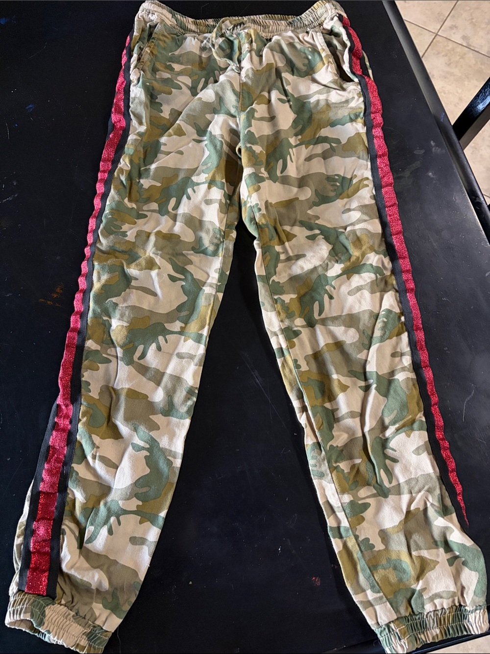 Guess Kids Green Camo Joggers with Red Side Stripe